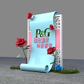 P&G China Roadshow Photo Spot With Blue Scroll Red Roses And Decorations