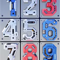 3D Numbers In Mechanical Design With Colorful Details And Geometric Shapes