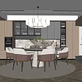 Modern Restaurant Interior With Round Table Chairs Pendant Light And Marble Accents