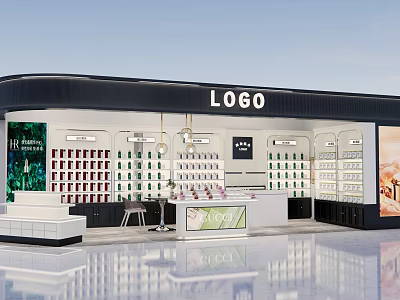 Modern Shopping Mall Counter Design With LOGO And Product Display Shelves 3d model