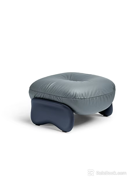 Modern Gray Leather Stool With Dark Blue Curved Legs And Unique Design 3d model 