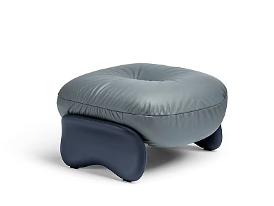 Modern Gray Leather Stool With Dark Blue Curved Legs And Unique Design 3d model