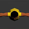 Game And Movie Character With Black Short Hair Yellow T-shirt Blue Pants Outstretched Arms