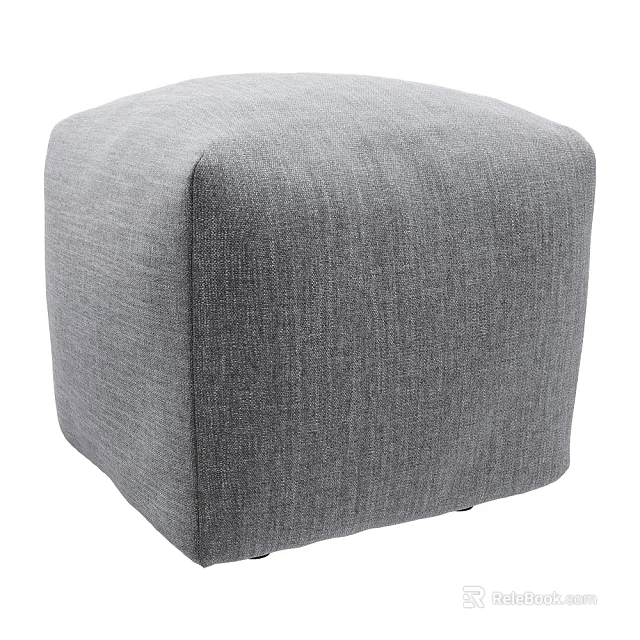Gray Fabric Square Ottoman With Textured Surface For Living Room 3d model 