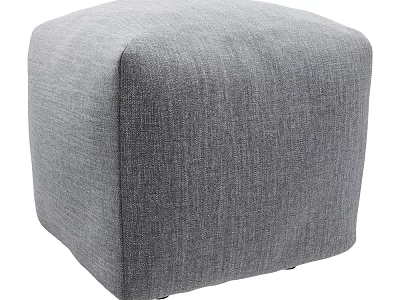 Gray Fabric Square Ottoman With Textured Surface For Living Room 3d model