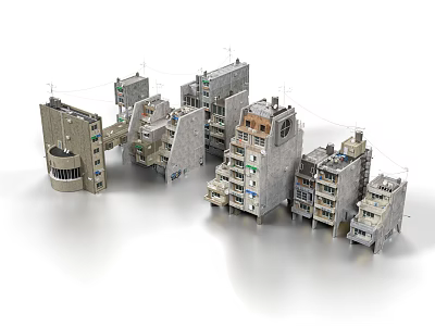 Multi Storey Residential Buildings With Gray Exterior And Balcony Details In Urban Layout 3d model
