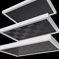Three Layered Ceiling Design Featuring White Border And Black Grille Panels