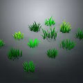 Various Green Grass Clusters in Different Forms on Gray Background with Reflections 3d model