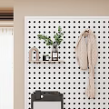 Pegboard Wall with Hats Headphones Clock Photo Frames and Decorative Ornaments Set
