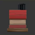 Red Roof Dog House With Pet Feeder Bowl And Dog Bone On Wooden Base
