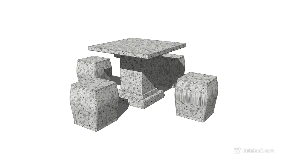 Stone Square Table and Chair Set with Natural Texture Modern Design 3d model