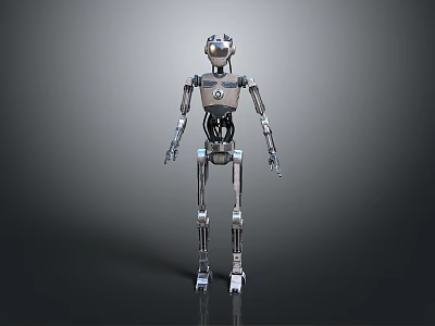 Silver Metallic Humanoid Robot With Mechanical Joints And Standing Pose 3d model
