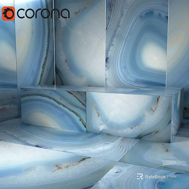 Elegant Blue Agate Texture Floor Tiles With Stepped Design And Light Blue White Patterns 3d model 
