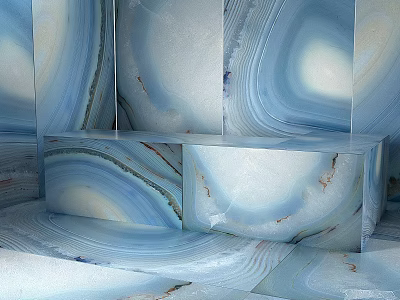 Elegant Blue Agate Texture Floor Tiles With Stepped Design And Light Blue White Patterns 3d model