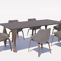 Modern Dining Table Set With Six Wooden Chairs And Woven Backrest Design 3d model
