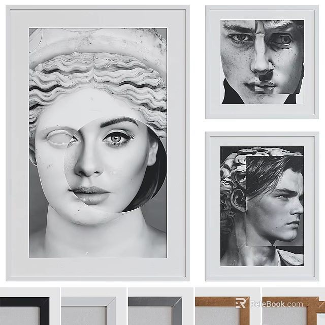 Black and White Portrait Photo Frames With Artistic Human Face Designs 3d model 