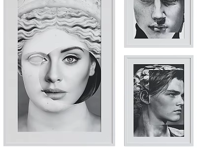 Black and White Portrait Photo Frames With Artistic Human Face Designs 3d model