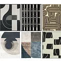 Modern Square Rugs Featuring Various Geometric Patterns and Abstract Designs for Home Decor 3d model