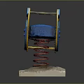Colorful Fish Shaped Playground Equipment with Yellow Blue Body and Red Spring On Concrete Base