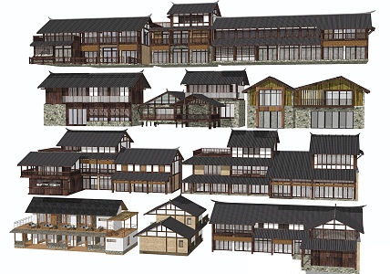 New Chinese Style Folk House Village Traditional Folk House Ancient Town Homestay Building West Sichuan Folk House Building Facade Commercial Street Building 3d model