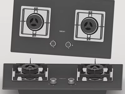 Modern Kitchen Gas Stove Design With Two Burners And Control Knobs 3d model