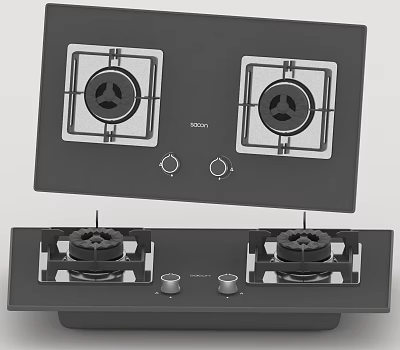 Modern Kitchen Gas Stove Design With Two Burners And Control Knobs 3d model