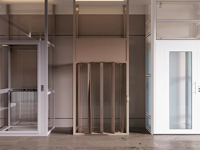 Indoor Elevator with Three Different Designs Glass Doors and Metal Frames 3d model