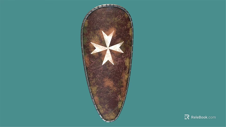 Antique Medieval Shield With White Cross Design And Brown Rustic Surface 3d model 