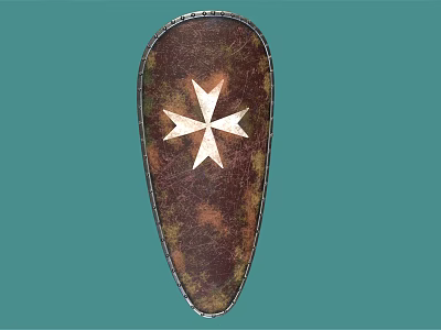 Antique Medieval Shield With White Cross Design And Brown Rustic Surface 3d model