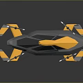 Futuristic Yellow And Gray Flying Vehicle With Multi Rotor Propellers And Cockpit