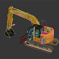 DEVEL Yellow Excavator Construction Vehicle with Tracked Undercarriage and Front Bucket
