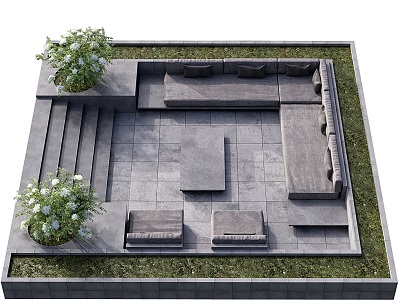 Modern villa courtyard view model