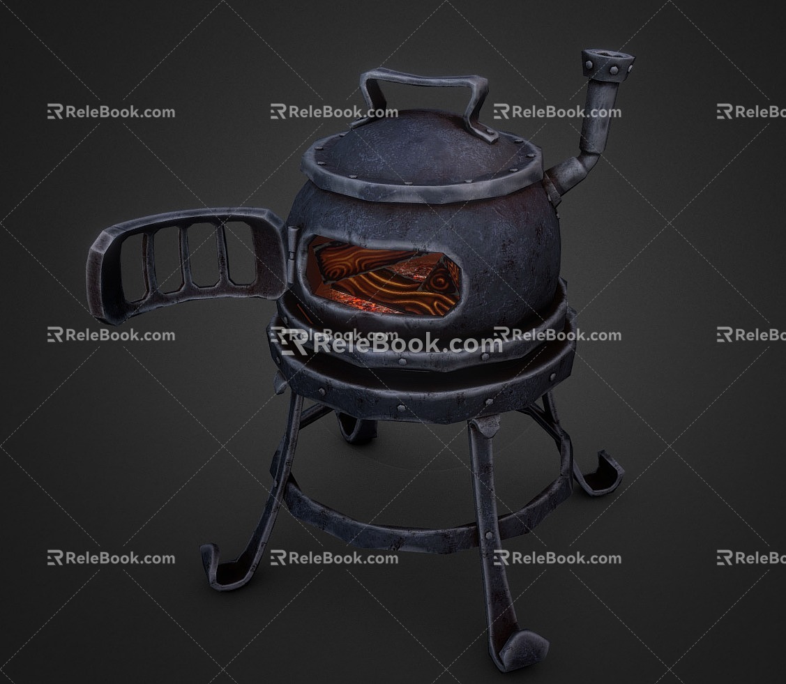 stove stove big stove iron stove coal charcoal wood 3d model