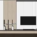 Modern TV Stand with Light Wood Finish Open Shelves and Decorative Accents Against White Walls