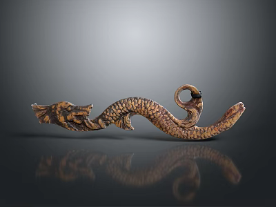 Elegant Dragon Shaped Jewelry with Golden Bronze Scaled Texture Curved Body and Coiled Tail 3d model