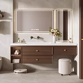 Modern Bathroom Vanity With LED Mirror Countertop Storage Drawers And Toiletries