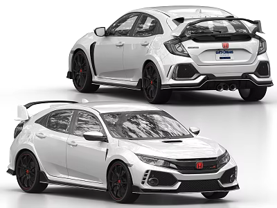 White Honda Civic Type R Sporty Design With Front Rear Views And Alloy Wheels 3d model