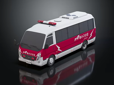 White And Red Emergency Ambulance With Flashing Lights And Side Windows 3d model