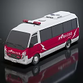 White And Red Emergency Ambulance With Flashing Lights And Side Windows