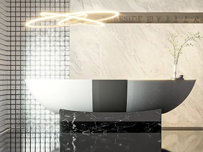 Modern Hotel Lobby Interior Design With Marble Wall Grid Patterned Desk And Vase Plant 3d model