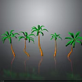 Five Palm Trees With Green Leaves And Orange Trunks On Gray Background 3d model