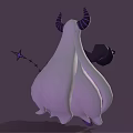 Horned Anime Fantasy Character With Long White Hair Black Outfit And Purple Star Accessory