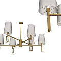 Contemporary Luxury Chandelier With Golden Metal Frame White Lampshades And Crystal Pendants