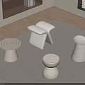 Modern White Stools With Varied Shapes On Light Gray Carpet In Living Room Interior