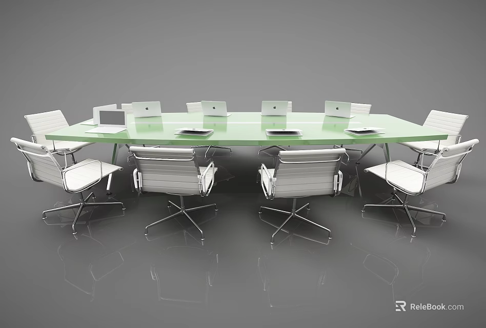 Modern Office Conference Table With Glass Top And White Chairs For Meetings 3d model 
