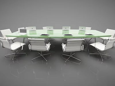Modern Office Conference Table With Glass Top And White Chairs For Meetings 3d model