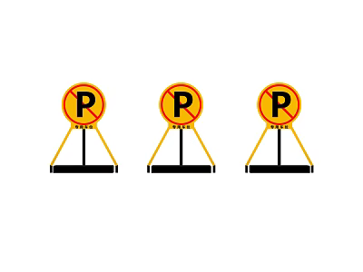 Public Facility Three No Parking Signs With Yellow Circular Black P Design 3d model