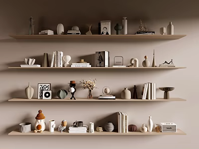 Books and Magazines Display on Shelves with Decorative Items and Home Decor Accents 3d model