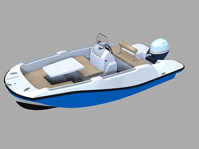 Small White Blue Yacht With Console Seats And Outboard Motor 3d model