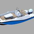 Small White Blue Yacht With Console Seats And Outboard Motor
